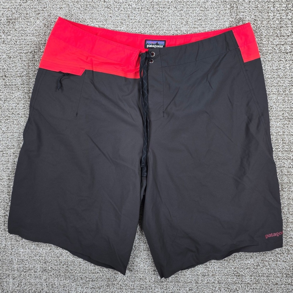 Patagonia Mens Stretch Houdini Board Shorts Size 38‎ Black Red Swim Trunks Surf